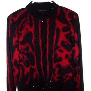 Ming Wang sz. small,  Red-Black Embellished  Animal print Cardigan